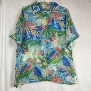 Vintage Light Blue Floral Sheer Bon Worth Button Up Blouse